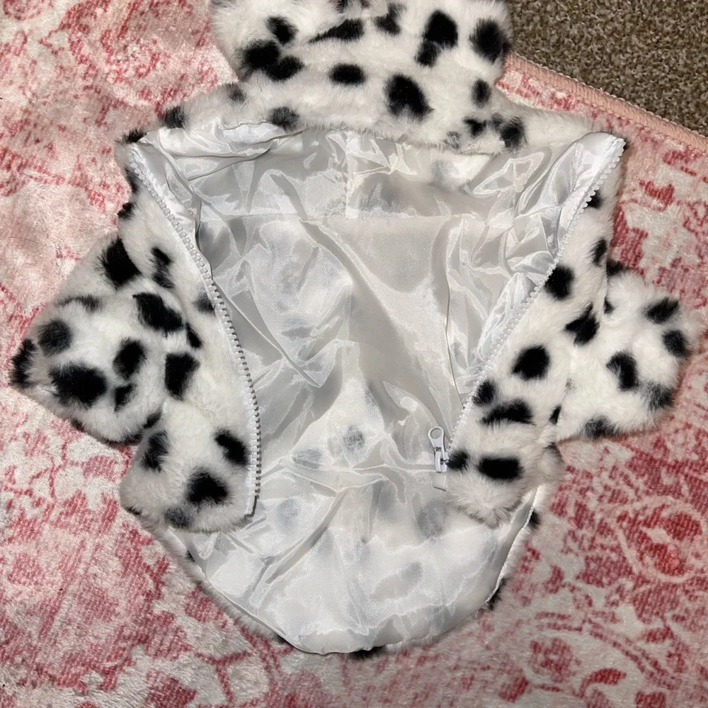 Spotted Faux Fur Dog Hoodie - Picture 2 of 6